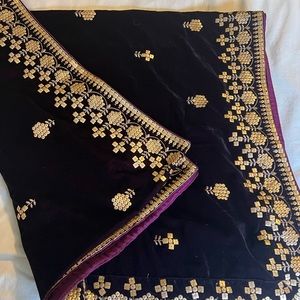 Indian velvet shawl purple hand work